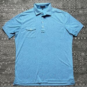 Peter Millar Crown Crafted Polo Shirt Mens Large Blue Geometric Star Performance